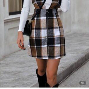 Plaid Print Overall Dress